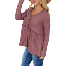 Load image into Gallery viewer, Women's Long Sleeve V Neck Ruffle Babydoll Tunic Tops