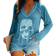 Load image into Gallery viewer, Women's Loose Skull Printed Long Sleeved V-neck Shirts Cotton Tops