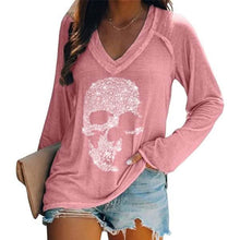 Load image into Gallery viewer, Women's Loose Skull Printed Long Sleeved V-neck Shirts Cotton Tops