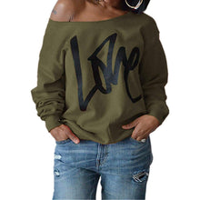 Load image into Gallery viewer, Womens Love Letter Printed Off Shoulder Pullover Sweatshirt Slouchy Tops Shirts