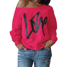 Load image into Gallery viewer, Womens Love Letter Printed Off Shoulder Pullover Sweatshirt Slouchy Tops Shirts
