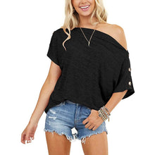 Load image into Gallery viewer, Women's Off Shoulder Button Down Short Sleeve Shirt