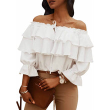 Load image into Gallery viewer, Women's Off Shoulder Ruffle Long Sleeve Shirt Casual Layered Top