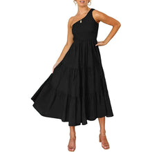 Load image into Gallery viewer, Womens One Shoulder Sleeveless Smocked Ruffle Tiered Beach Long Midi Dress