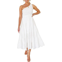 Load image into Gallery viewer, Womens One Shoulder Sleeveless Smocked Ruffle Tiered Beach Long Midi Dress