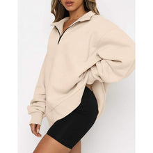 Load image into Gallery viewer, Womens Oversized Half Zip Pullover Long Sleeve Sweatshirt