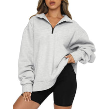 Load image into Gallery viewer, Womens Oversized Half Zip Pullover Long Sleeve Sweatshirt