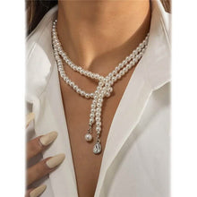 Load image into Gallery viewer, Women's Elegant Multi-Layered Faux Pearl Necklace, Boho Tassel Pendant, Dual-Strand Jewelry