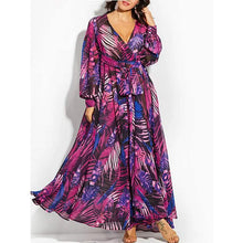 Load image into Gallery viewer, Women's Plus Size A Line Dress Floral V Neck Print Lantern Sleeve