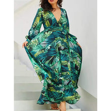 Load image into Gallery viewer, Women's Plus Size A Line Dress Floral V Neck Print Lantern Sleeve