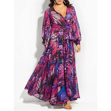 Load image into Gallery viewer, Women's Plus Size A Line Dress Floral V Neck Print Lantern Sleeve