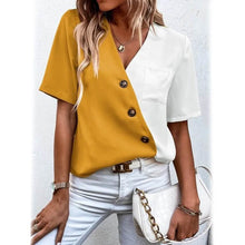 Load image into Gallery viewer, Women's Pocket Button V-Neck Short Sleeve Shirt