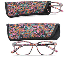 Load image into Gallery viewer, Womens Pocket Printed Reading Glasses With Matching Pouch Spring Hinge Presbyopic Reading Glasses For Women Anti Eyestrain Computer Reading TV Glasses Stylish Frame+1.0 To 4.0