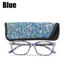 Load image into Gallery viewer, Womens Pocket Printed Reading Glasses With Matching Pouch Spring Hinge Presbyopic Reading Glasses For Women Anti Eyestrain Computer Reading TV Glasses Stylish Frame+1.0 To 4.0