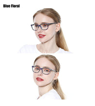 Load image into Gallery viewer, Womens Pocket Printed Reading Glasses With Matching Pouch Spring Hinge Presbyopic Reading Glasses For Women Anti Eyestrain Computer Reading TV Glasses Stylish Frame+1.0 To 4.0
