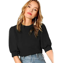 Load image into Gallery viewer, Women's Puff Sleeve Pullover Keyhole Back Blouse