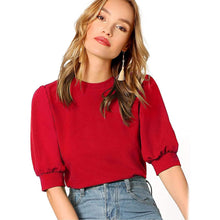 Load image into Gallery viewer, Women's Puff Sleeve Pullover Keyhole Back Blouse