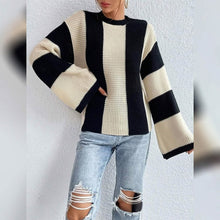 Load image into Gallery viewer, Women's Pullover Ribbed Knit Patchwork Striped Sweater