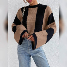Load image into Gallery viewer, Women's Pullover Ribbed Knit Patchwork Striped Sweater