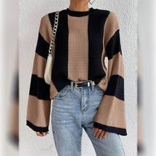 Load image into Gallery viewer, Women's Pullover Ribbed Knit Patchwork Striped Sweater