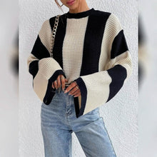 Load image into Gallery viewer, Women's Pullover Ribbed Knit Patchwork Striped Sweater