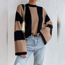 Load image into Gallery viewer, Women's Pullover Ribbed Knit Patchwork Striped Sweater