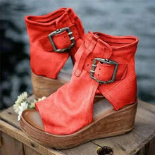 Load image into Gallery viewer, Womens Red Sandals Summer Retro Peep Toe Elegant Comfortable Leather Design For Women