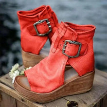 Load image into Gallery viewer, Womens Red Sandals Summer Retro Peep Toe Elegant Comfortable Leather Design For Women