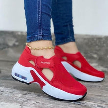 Load image into Gallery viewer, Womens Red Sneakers Air Cushion Shoes Woman Mesh Sneakers Breathable Flats Womens Casual Air Cushion Sneakers Lightweight Non Slip Sport Jogging Gym Fitness Workout Tennis Walking Espadrilles
