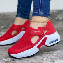 Load image into Gallery viewer, Womens Red Sneakers Air Cushion Shoes Woman Mesh Sneakers Breathable Flats Womens Casual Air Cushion Sneakers Lightweight Non Slip Sport Jogging Gym Fitness Workout Tennis Walking Espadrilles