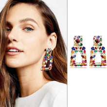 Load image into Gallery viewer, Women's Rhinestone Rectangle Drop Earrings