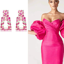 Load image into Gallery viewer, Women's Rhinestone Rectangle Drop Earrings