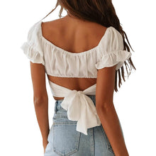 Load image into Gallery viewer, Women's Ruffle Short Sleeve Tie Shirt