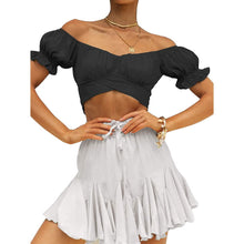 Load image into Gallery viewer, Women's Ruffle Short Sleeve Tie Shirt