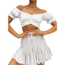 Load image into Gallery viewer, Women's Ruffle Short Sleeve Tie Shirt