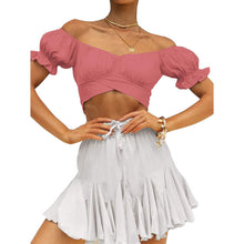 Load image into Gallery viewer, Women's Ruffle Short Sleeve Tie Shirt