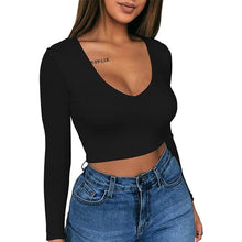 Load image into Gallery viewer, Women's Sexy Bodycon Scoop Neck Long Sleeve Slim Crop Top
