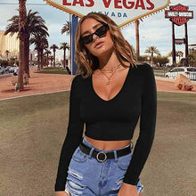Load image into Gallery viewer, Women's Sexy Bodycon Scoop Neck Long Sleeve Slim Crop Top