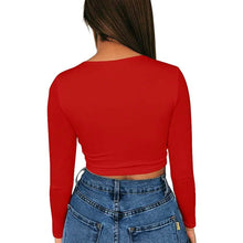 Load image into Gallery viewer, Women's Sexy Bodycon Scoop Neck Long Sleeve Slim Crop Top