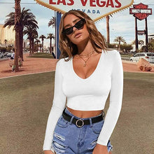 Load image into Gallery viewer, Women's Sexy Bodycon Scoop Neck Long Sleeve Slim Crop Top