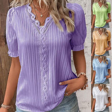 Load image into Gallery viewer, Women's Shirt Blouse Plain Lace Short Sleeve Casual Basic V Neck