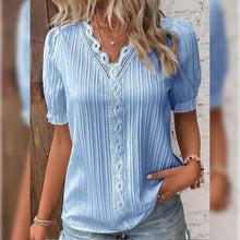 Load image into Gallery viewer, Women's Shirt Blouse Plain Lace Short Sleeve Casual Basic V Neck