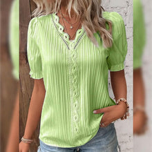 Load image into Gallery viewer, Women's Shirt Blouse Plain Lace Short Sleeve Casual Basic V Neck