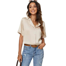 Load image into Gallery viewer, Women's Short Sleeve Casual Satin Button Down Shirt