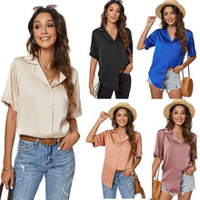 Load image into Gallery viewer, Women's Short Sleeve Casual Satin Button Down Shirt