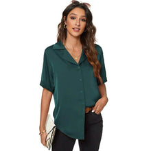 Load image into Gallery viewer, Women's Short Sleeve Casual Satin Button Down Shirt