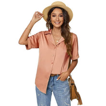 Load image into Gallery viewer, Women's Short Sleeve Casual Satin Button Down Shirt
