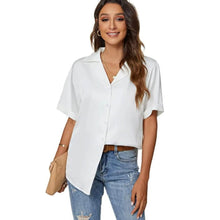 Load image into Gallery viewer, Women's Short Sleeve Casual Satin Button Down Shirt