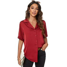 Load image into Gallery viewer, Women's Short Sleeve Casual Satin Button Down Shirt