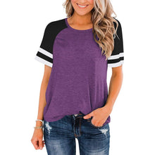 Load image into Gallery viewer, Womens Short Sleeve Shirts Crew Neck Color Block